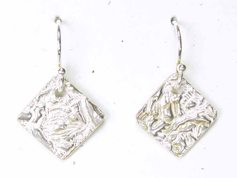 Diamond Shaped Earrings in Silver Metal Clay